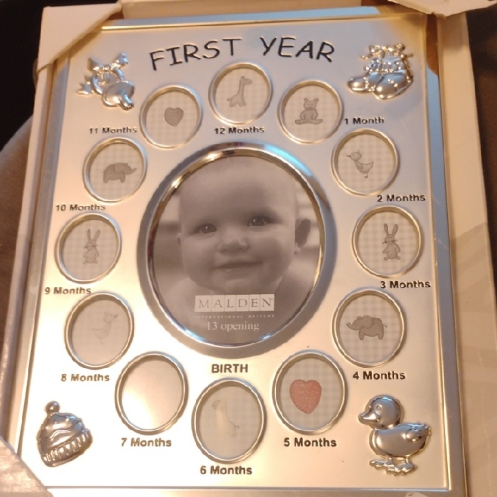 5/$20 Malden Silver Baby's First Year Photo Frame With 13 Photo Openings